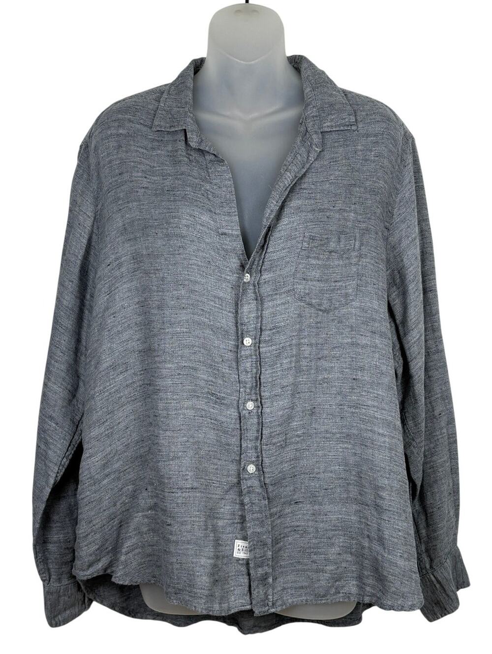Frank & Eileen EILEEN Flannel Linen Relaxed Button-Up Shirt Heather Gray Blue L